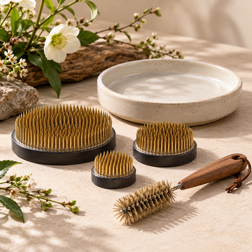 Brass-Tone Ikebana Pin Holder & Tray Kit — product image 1