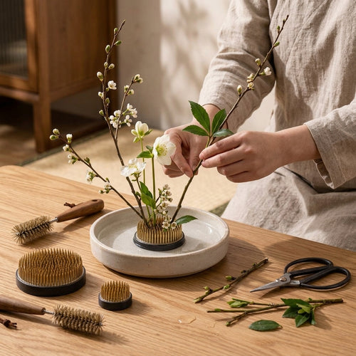 Brass-Tone Ikebana Pin Holder & Tray Kit — product image 2