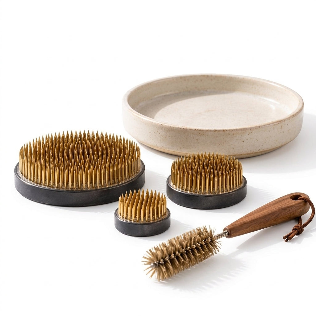 Brass-Tone Ikebana Pin Holder & Tray Kit — product image 4