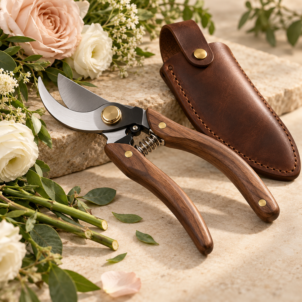 Wood-Handle Floral Pruning Shears with Sheath — product image 1