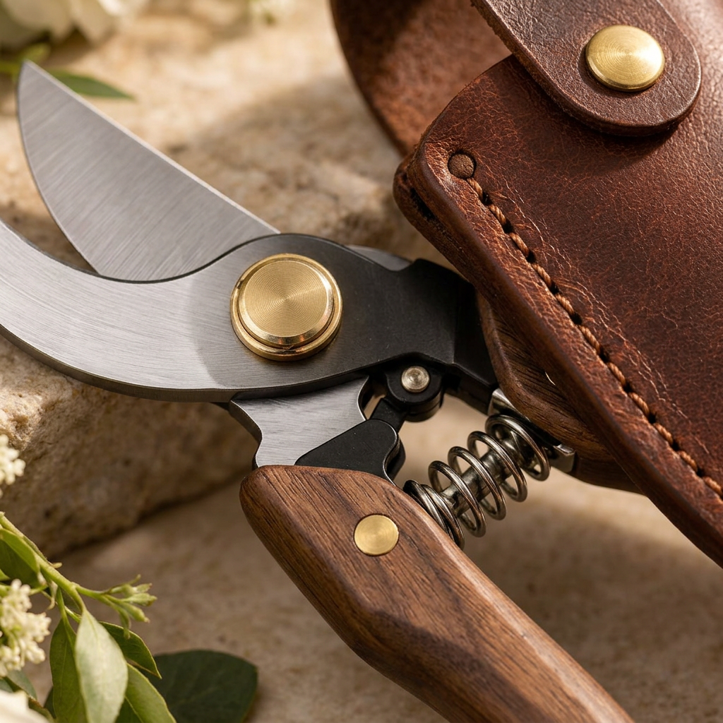 Wood-Handle Floral Pruning Shears with Sheath — product image 3