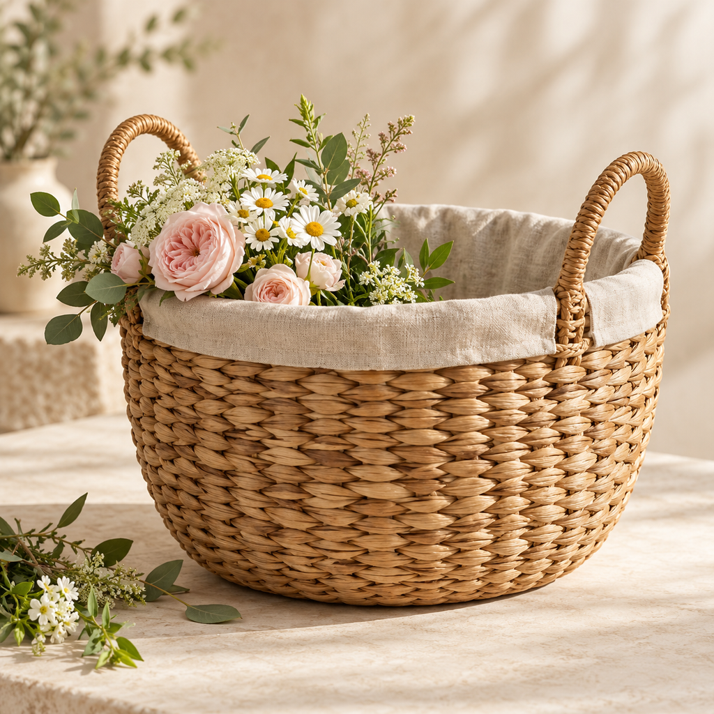 Natural Woven Flower Basket with Linen Liner — product image 1