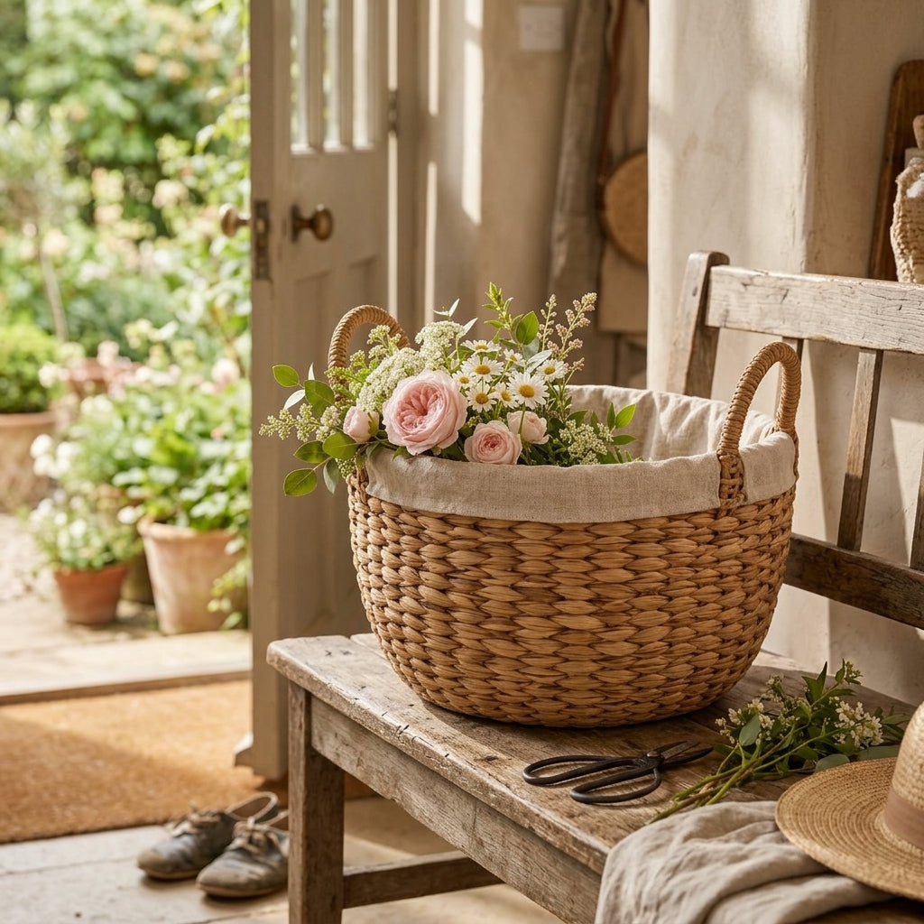 Natural Woven Flower Basket with Linen Liner — product image 2