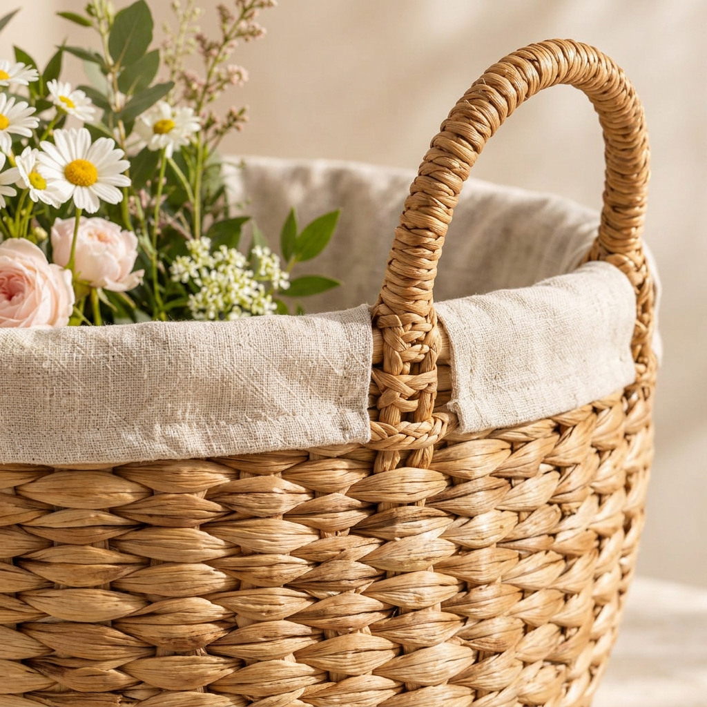 Natural Woven Flower Basket with Linen Liner — product image 3